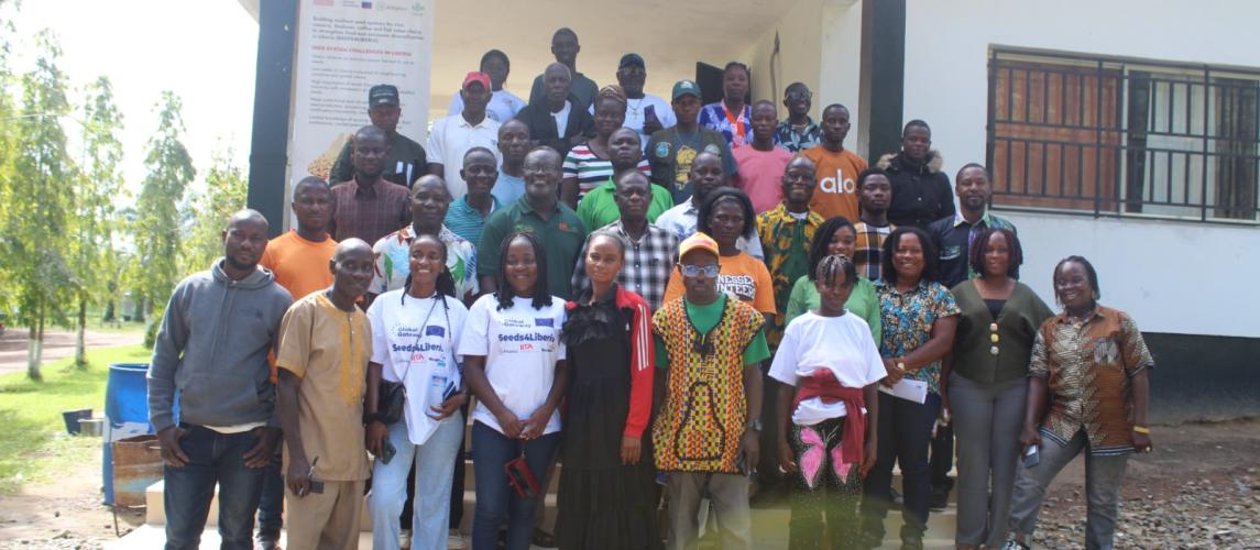 Participating farmers from across Bong County, along with facilitators and researchers from CARI, posed for a group photo to highlight collaboration and knowledge sharing in advancing agricultural innovation.